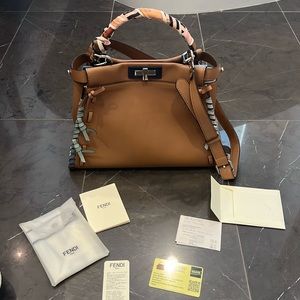 Fendi Bow Peekaboo Bag Whipstitch Leather Regular